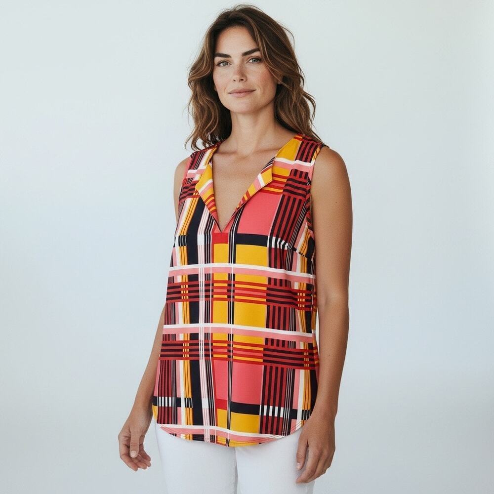 Jude Connally Geometric Print Sleeveless Top Pink Yellow XS NWOT